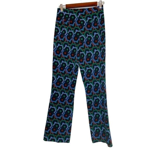 Zara Geometric Printed Blue Retro Multicolor Flare Pants Trousers High Waisted - Picture 2 of 5